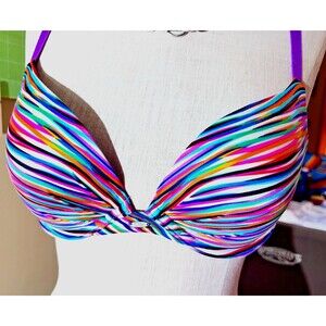 Victoria's Secret The Plunge Multicolor Striped Underwire Bra Size 36b